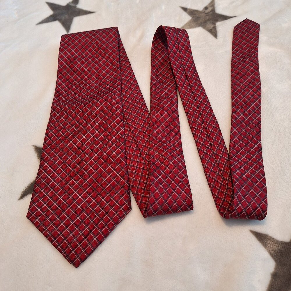 Savile Row Mens Neck Tie 100% Silk Red Blue Geometric Made In USA Formal Party